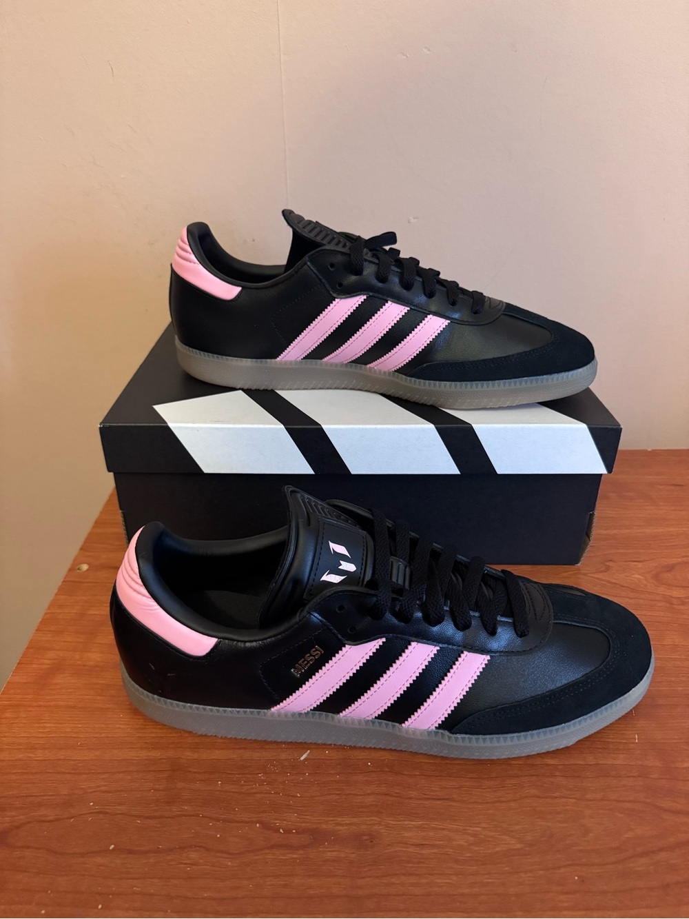 adidas Men’s Black Athletic Sneakers with Pink Stripes